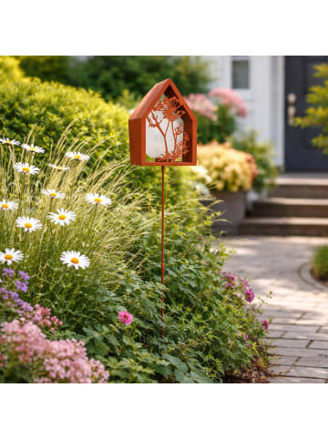 UNUS Lichthaus mit Erdspieß Garten Wildblumen aus Metall in Rost