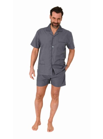 NORMANN kurzarm Schlafanzug Shorty Pyjama gewebt zum Knöpfen in grau