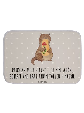 Mr. & Mrs. Panda Badteppich Otter Blumenstrauß mit Spruch in Grau Pastell