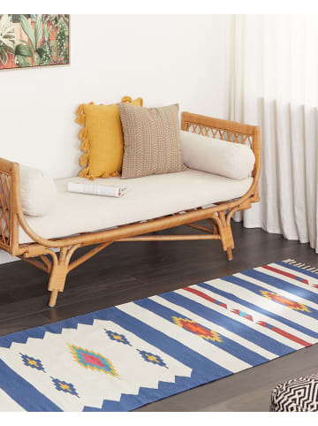 Beliani Kelim VARSER in Bunt/Blau/Weiß - (W) 80 x (L) 300 cm