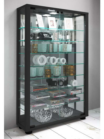 VCM  Glas Stand Vitrine Lumo Mini Spiegel in Schwarz