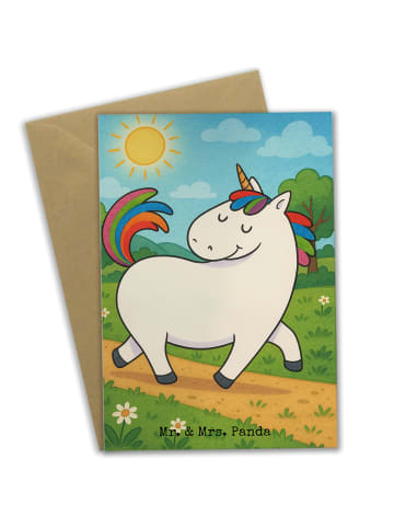 Mr. & Mrs. Panda Grußkarte Einhorn Stolzieren Design ohne Spruch in Weiß