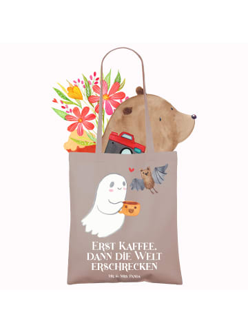 Mr. & Mrs. Panda Tragetasche Gespenst Kaffee mit Spruch in Braun Pastell