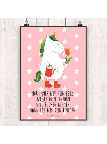 Mr. & Mrs. Panda Posterdruck Einhorn Gärtner mit Spruch in Rot Pastell