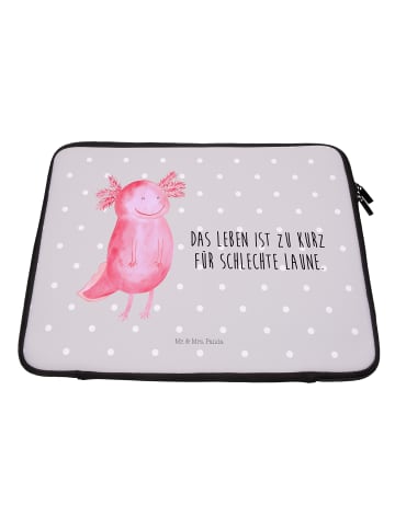 Mr. & Mrs. Panda Laptop Sleeve Axolotl Glücklich mit Spruch in Grau Pastell