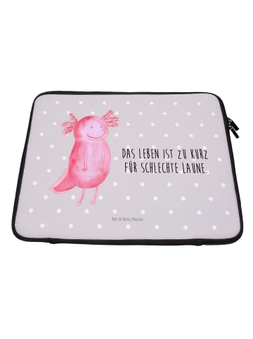 Mr. & Mrs. Panda Notebook Tasche Axolotl Glücklich mit Spruch in Grau Pastell