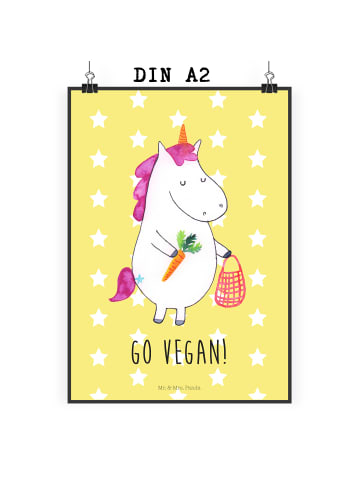 Mr. & Mrs. Panda Plakat Einhorn Vegan mit Spruch in Gelb Pastell