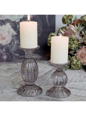 Chic Antique Kerzenhalter mit Perlkante Glas Taupe 14x10 cm