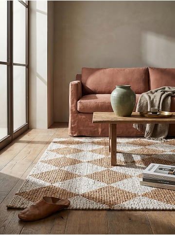 KADIMA DESIGN Naturfaser-Teppich Handgewebt BAIN Rauten Muster Wohnzimmer Modern in Beige