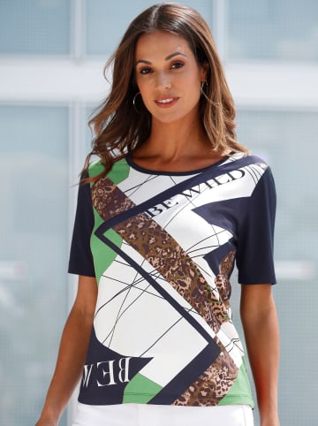 WITT WEIDEN Kurzarmshirt in marine-ecru-bedruckt