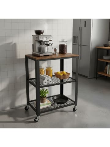 relaxdays Küchenwagen "Industrial" in Dunkelbraun/ Schwarz - (B)60 x (H)77,5 x (T)40 cm