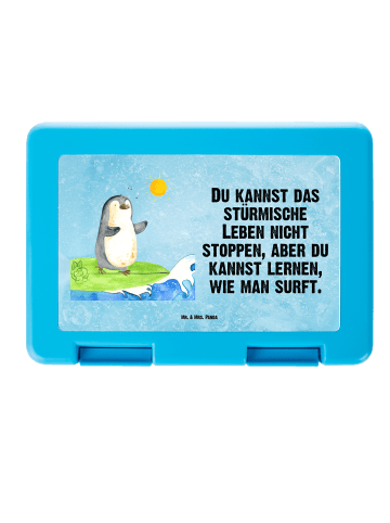 Mr. & Mrs. Panda Aufbewahrungsbox Pinguin Surfer mit Spruch in Eisblau