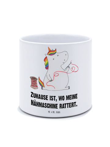 Mr. & Mrs. Panda Blumentopf Einhorn Näherin mit Spruch in Weiß