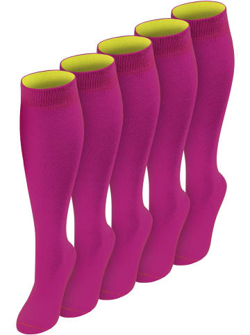 normani 5 Paar Kniestrümpfe mit farbig abgesetztem Bund Bi-Color in Magenta/Gelb