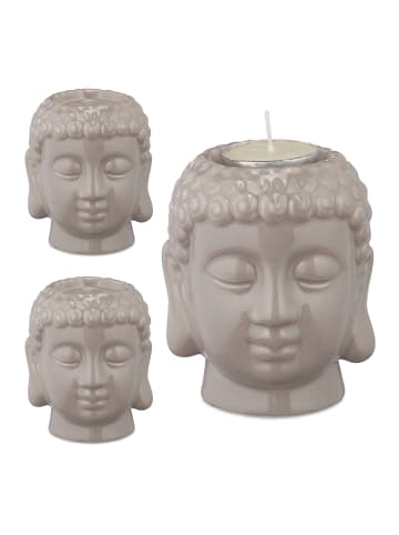 relaxdays 3 x Buddha Teelichthalter in Grau