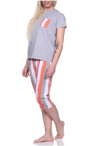 NORMANN Pyjama Schlafanzug T-Shirt Capri Hose und Design - 79885 in grau