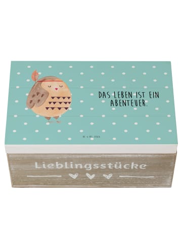 Mr. & Mrs. Panda Schatulle Eule Federschmuck mit Spruch in Türkis Pastell