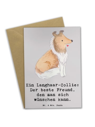 Mr. & Mrs. Panda Grußkarte Langhaar Collie Freund mit Spruch in Grau Pastell