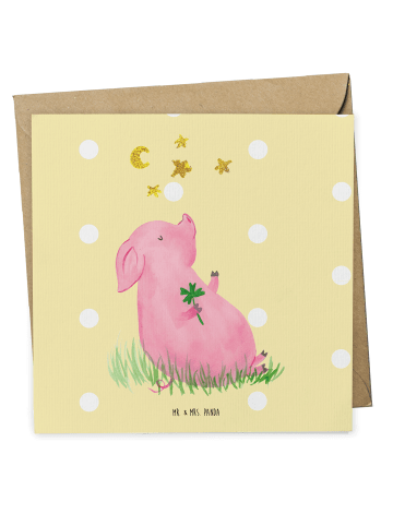 Mr. & Mrs. Panda Einladungskarte Schwein Glück ohne Spruch in Gelb Pastell