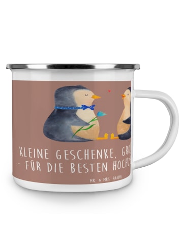 Mr. & Mrs. Panda Kaffeebecher Gastgeschenke Freude mit Spruch in Braun Pastell