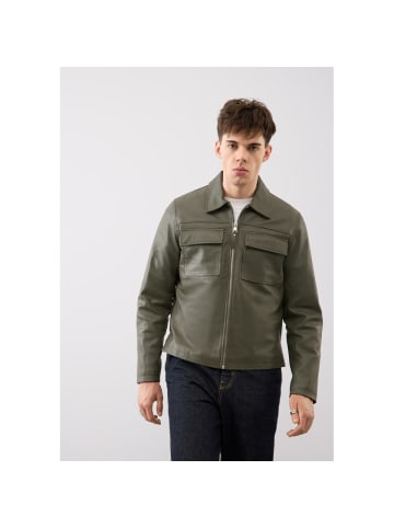 Bolongaro Trevor Lederjacke Turner Shacket in dunkelgruen