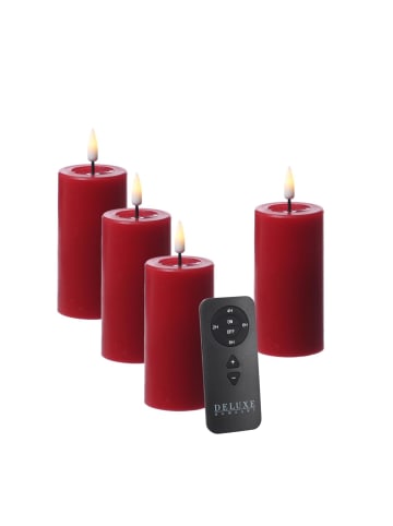 Deluxe Homeart 4er Set LED Kerzen MIA Echtwachs Deluxe 5x10cm mit Batterien Fernb. In rot