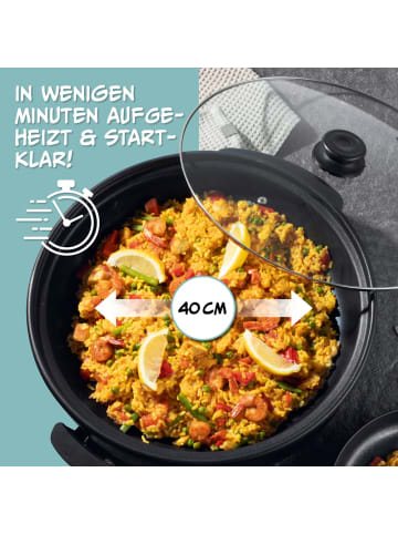 Gourmet Maxx Party-Pfanne elektrisch 1500W schwarz mit Deckel Schwarz