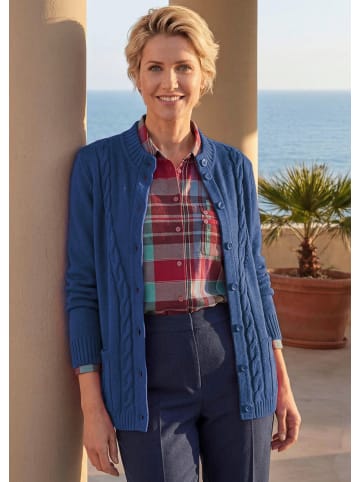 GOLDNER Kurzgröße:  Cardigan mit Zopfmuster in dunkelblau