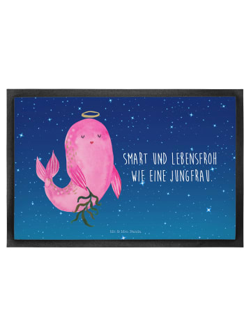 Mr. & Mrs. Panda Gummi-Fußmatte Sternzeichen Jungfrau mit Spruch in Sternenhimmel Blau