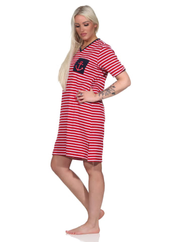 NORMANN maritimim Kurzarm Frottee Nachthemd Strandkleid Anker - 73317 in rot