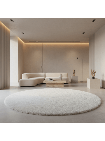 KADIMA DESIGN Teppich Hochflor Shaggy Waschbar Einfarbig SPREE Strapazierfähig in Weiß