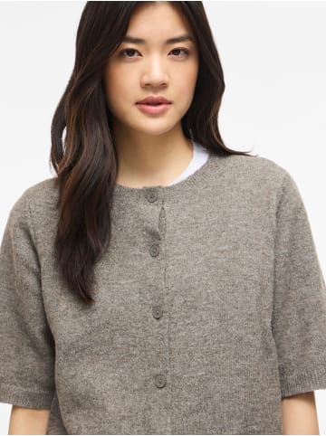 Vila Halbarm Cardigan Knopfleiste Rippbund Bequem in Hellbraun