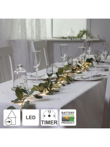STAR Trading LED Blättergirlande ,Eucalyptus', Batterien + Timer, 20 LEDs. grün, wa