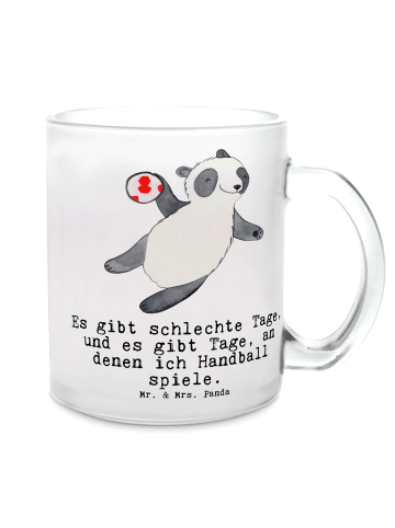 Mr. & Mrs. Panda Kaffeetasse Panda Handball spielen mit Spruch in Transparent