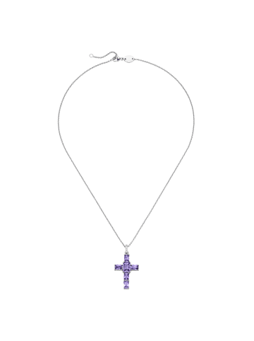 Giorgio Martello Milano Kette Anhänger Kreuz Mit Zirkonia Oder Kristallstein in Lila