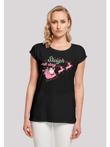 F4NT4STIC Extended Shoulder T-Shirt Sleigh all day Santas Reindeers in schwarz