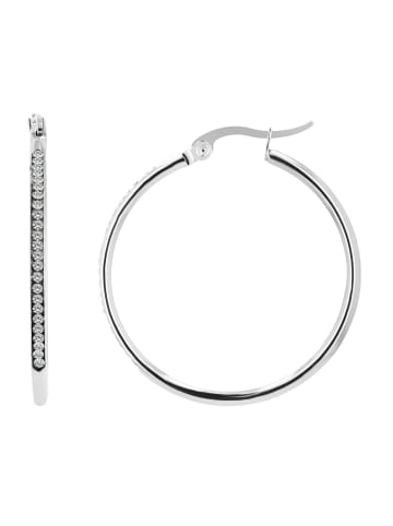 Adeliás Damen Ohrringe – Creole aus Edelstahl mit Strass Steinchen in silber