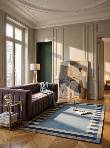 KADIMA DESIGN Teppich Wolle Handgetuftet WENSUM Geometrisches Muster Wohnzimmer in Blau-Gelb