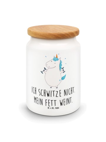 Mr. & Mrs. Panda Keksdose Einhorn Fitness mit Spruch in Weiß