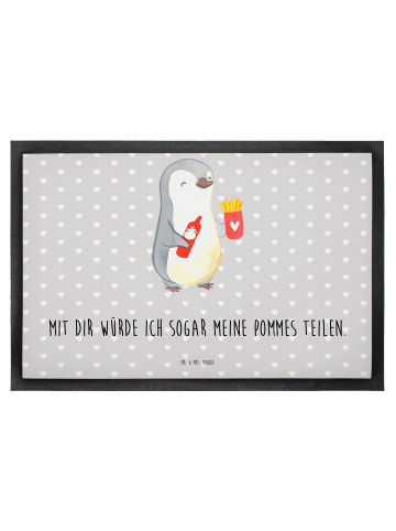 Mr. & Mrs. Panda Schmutzfangmatte Pinguin Pommes mit Spruch in Grau Pastell