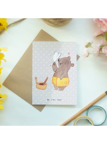 Mr. & Mrs. Panda Grußkarte Saunameister Herz ohne Spruch in Grau Pastell