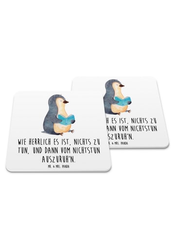 Mr. & Mrs. Panda Untersetzer Pinguin Buch mit Spruch in Weiß