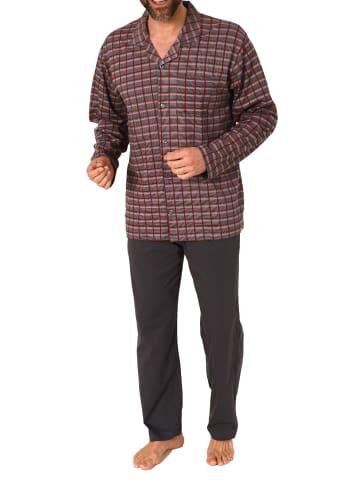 NORMANN Pyjama Schlafanzug lang zum durchknöpfen Karo - 71693 in rot