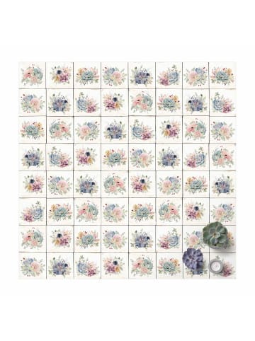 WALLART Vinyl-Teppich - Aquarell Blumen Landhaus in Pastell