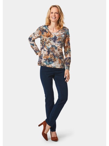 GOLDNER Kurzgröße:  Druckshirt Druckshirt mit leichtem Glanz in nachtblau / gemustert