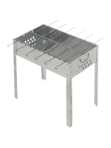 Mustang Holzkohlegrill mit Spießen in Silbern, (B) 50 x (H) 50 x (L) 30 cm