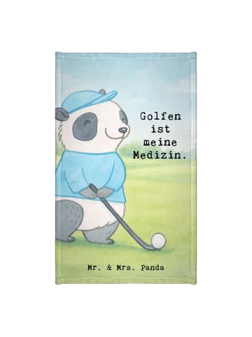 Mr. & Mrs. Panda Handtuch Panda Golfen Design mit Spruch in Weiß