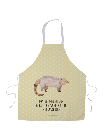 Mr. & Mrs. Panda Küchenschürze Nasenbär mit Spruch in Gelb Pastell