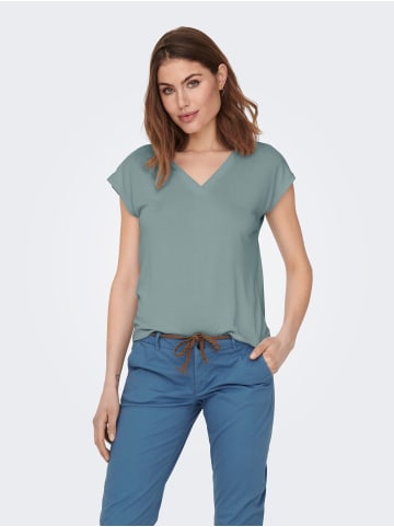ONLY Basic Top mit V-Ausschnitt T-Shirt, kurze Ärmel in Hellgrün