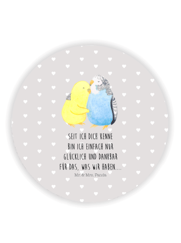 Mr. & Mrs. Panda Kühlschrankmagnet Wellensittich Liebe mit Spruch in Grau Pastell
